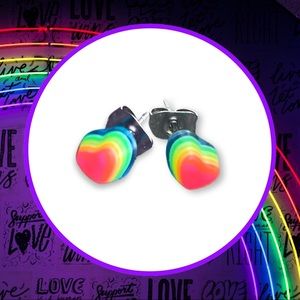 Tiny Neon Rainbow Heart Stud Earrings
